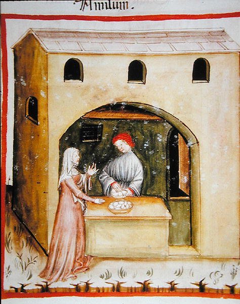 Nova 2644 fol.43r टैकुइनम सैनिटैटिस कोडेक्स विंडोबोनेंसिस (वेल्लम) से गेहूं स्टार्च बेचना द्वारा इतालवी स्कूल