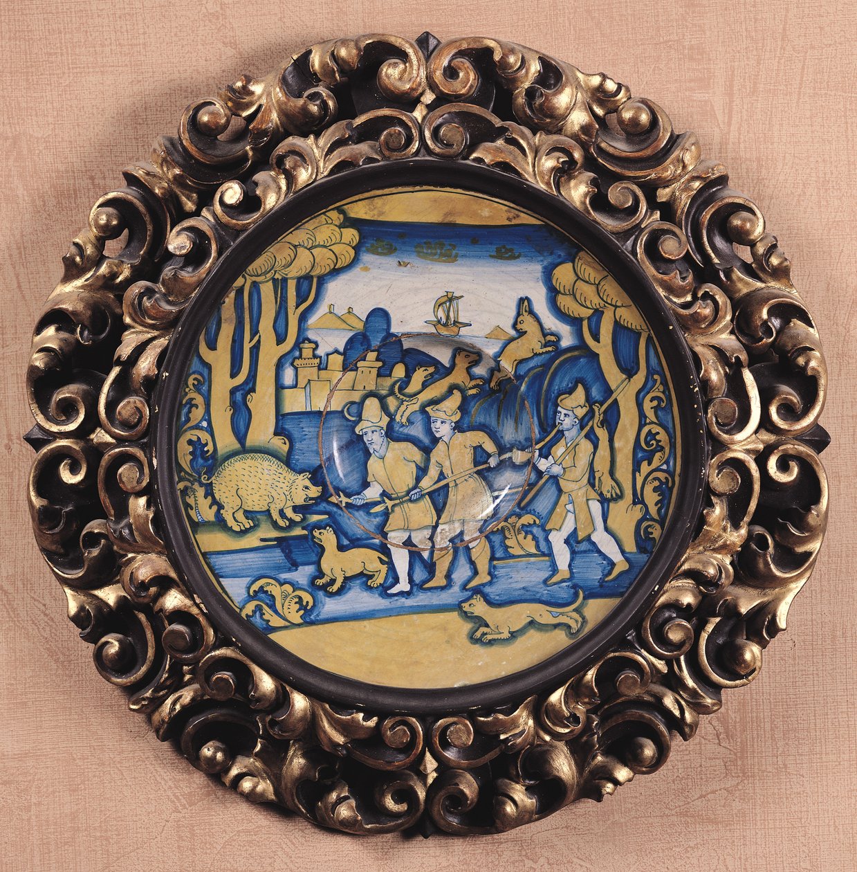 शिकार के दृश्य के साथ सजाया गया प्लेट, डेरुटा वर्कशॉप, c.1540-45 (maiolica) द्वारा इतालवी स्कूल