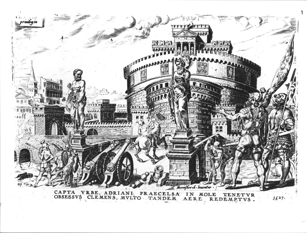 पोप क्लेमेंट VII (1478-1534) हैड्रियन टॉवर, 1527 में चार्ल्स वी (1500-58) हाई द्वारा घेरा गया द्वारा इतालवी स्कूल