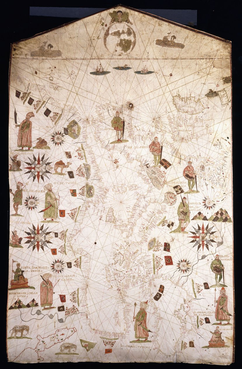 भूमध्य और उत्तरी यूरोप का पोर्टोलन चार्ट, c.1575-1600 द्वारा इतालवी स्कूल