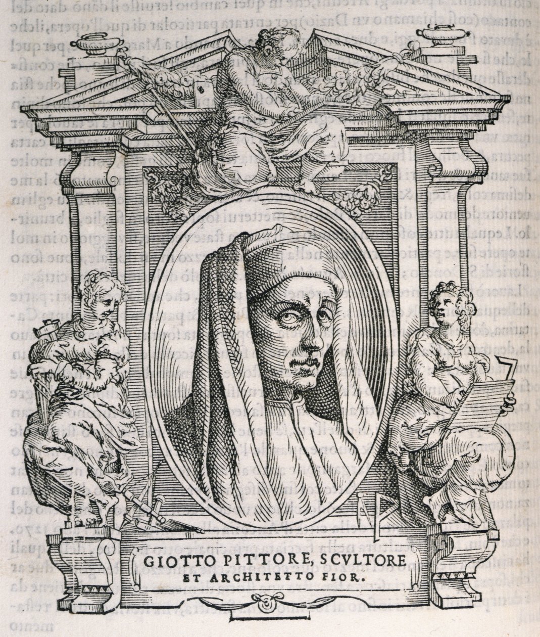 आर्टिस्टों के वासरिस लाइव्स से Giotto di Bondone (c.1267-1337) का चित्र, पहली बार 1550 में प्रकाशित द्वारा इतालवी स्कूल
