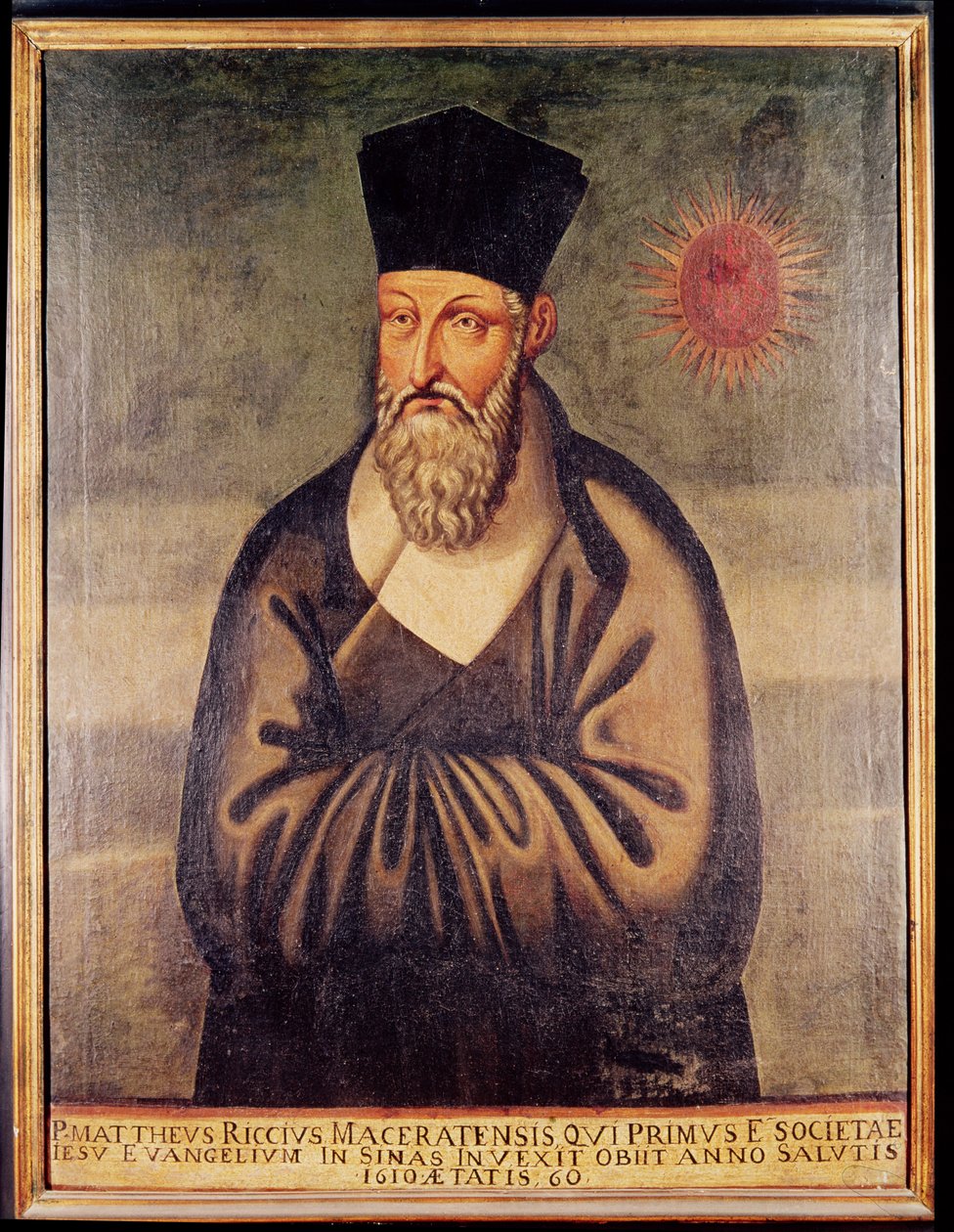 Matteo Ricci के पोर्ट्रेट (1552-1610) इतालवी मिशनरी, चीन में जेसुइट मिशन के संस्थापक (पैनल) द्वारा इतालवी स्कूल