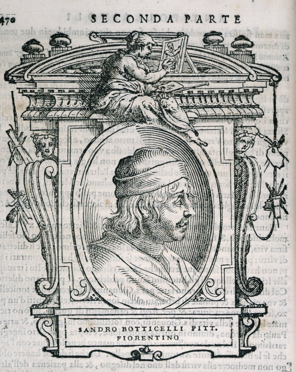 कलाकारों की वासरिस लाइव्स से सैंड्रो बोथीसेली (14445-1510) का चित्रण, पहली बार 1550 प्रकाशित हुआ द्वारा इतालवी स्कूल