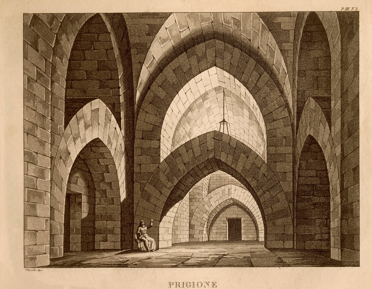 Gioachino Rossini (litho) द्वारा 'Ricciardo and Zoraide' के अधिनियम 1 के लिए जेल, सेट डिज़ाइन द्वारा इतालवी स्कूल