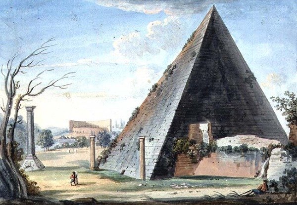 Caius Cestus का पिरामिड मकबरा (जल रंग) द्वारा इतालवी स्कूल