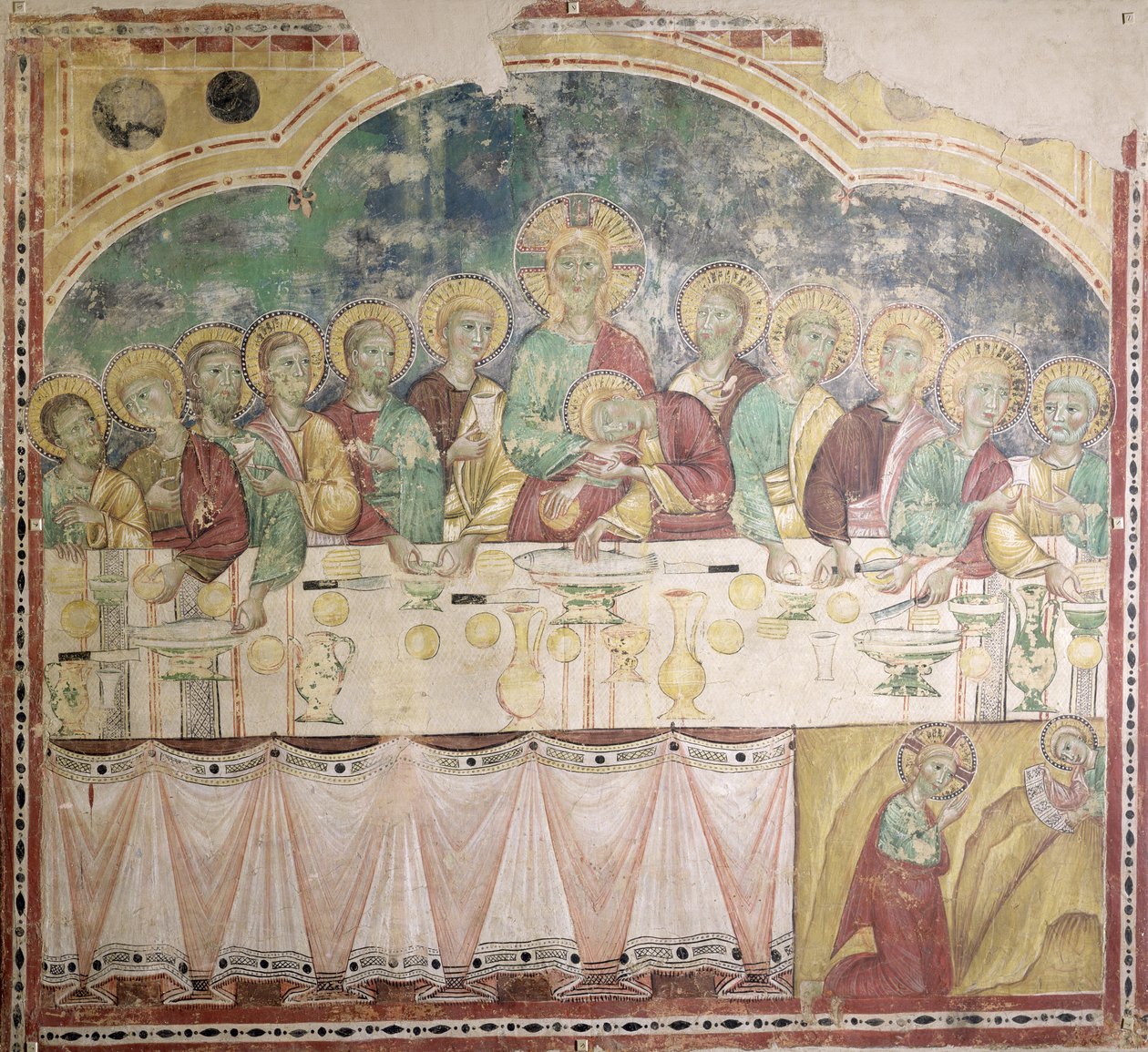 द लास्ट सपर एंड द एगनी इन द गार्डन, c.1300 (फ्रेस्को को कैनवस में स्थानांतरित) द्वारा इतालवी स्कूल