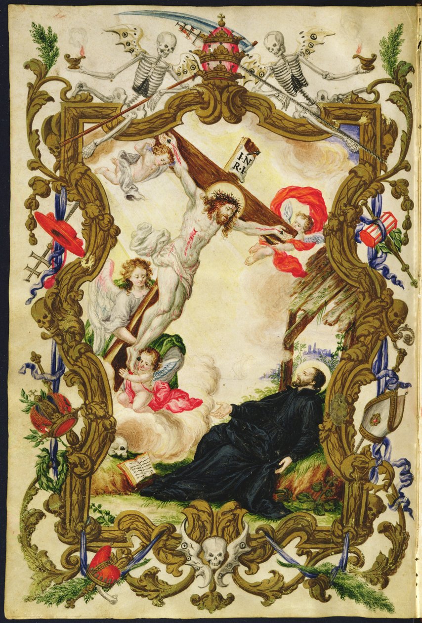 बुओना मोर्टे के लेयर गिल्ड के मैरीगोला से धार्मिक की मृत्यु, c.1712-14 (वेल्लम पर स्याही) द्वारा इतालवी स्कूल