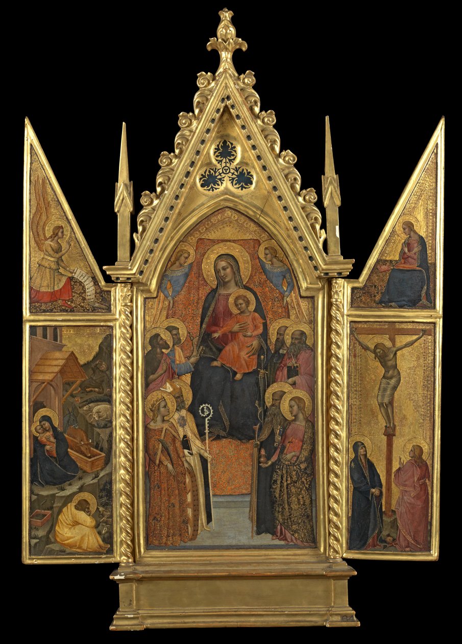Triptych - आठ संतों के साथ वर्जिन और बाल सिंहासन, c.1330-70 (पैनल पर तापमान) द्वारा इतालवी स्कूल