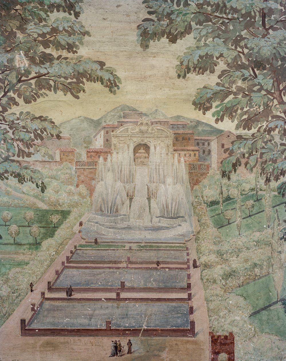 जल अंग और नेप्च्यून के फव्वारे का दृश्य द्वारा इतालवी स्कूल
