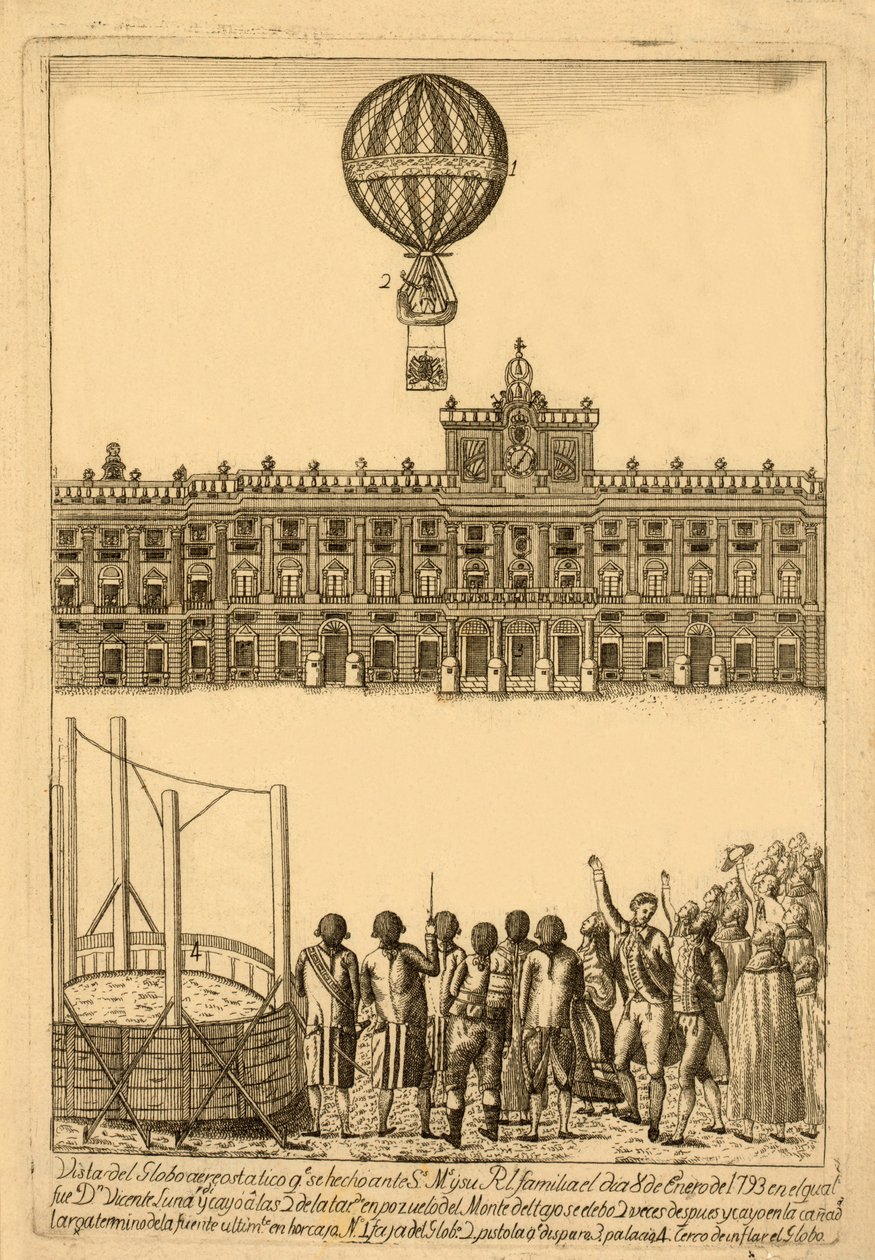 हवा के गुब्बारे का दृश्य क्यू। यह पहले किया गया था, पब। 1793. द्वारा इतालवी स्कूल