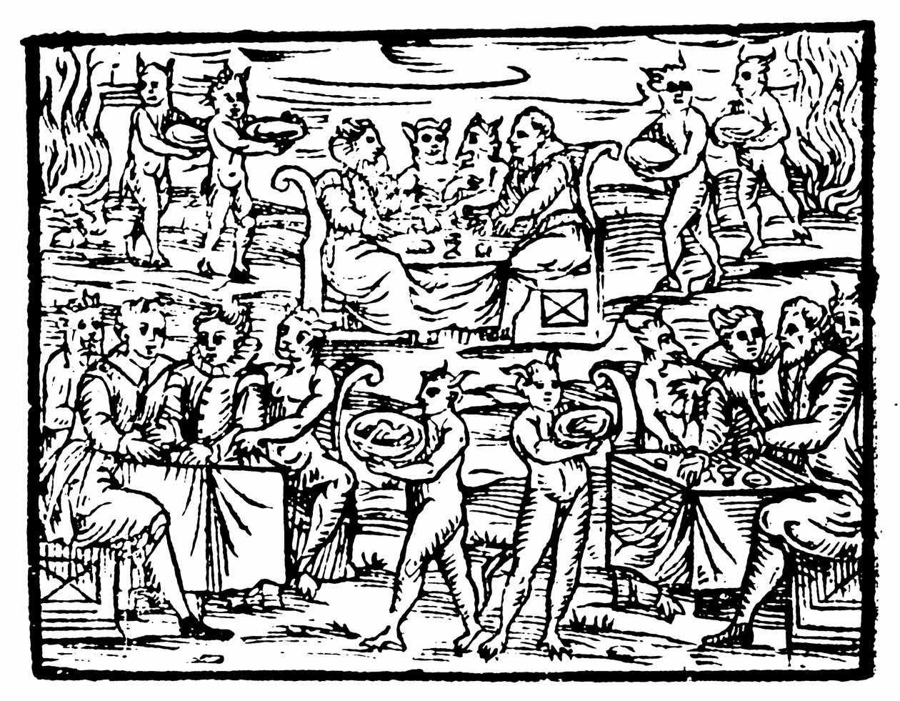 सब्त में चुड़ैलों और जादूगरनी, फ्रांसेस्को मारिया गुआज़ो, 1608 द्वारा कम्पेंडियम मालेफिकारम से चित्रण द्वारा इतालवी स्कूल