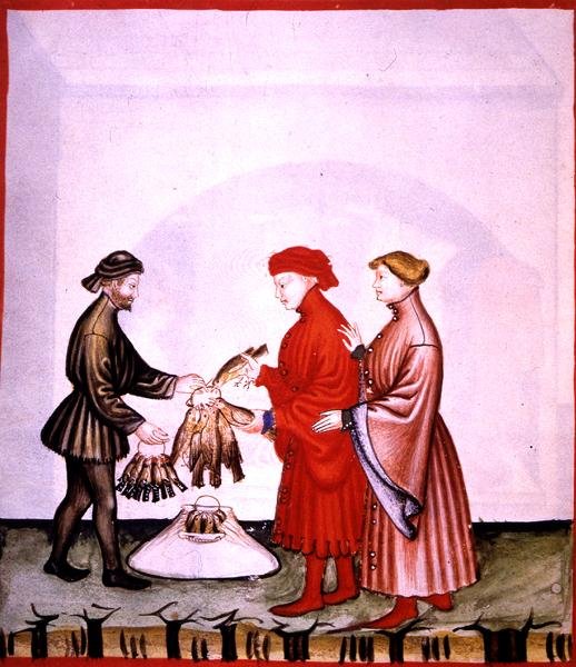 dol.106v लिटिल बर्ड्स एंड थ्रश, 'टैकुइनम सैंटियाटिस कोडेक्स विंडोबोनेंसिस' (वेल्लम) से चित्रण द्वारा इतालवी स्कूल