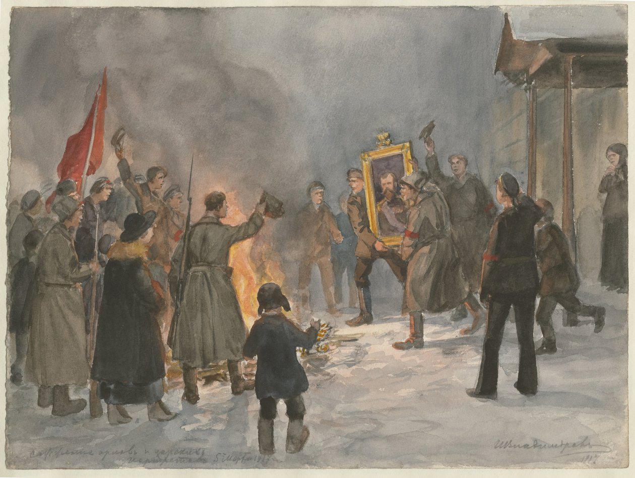 जल क्रांति की श्रृंखला से पेंटिंग जलाने वाले सैनिक रूसी क्रांति, 1917 द्वारा इवान अलेक्सेयेविच व्लादिमीरोव