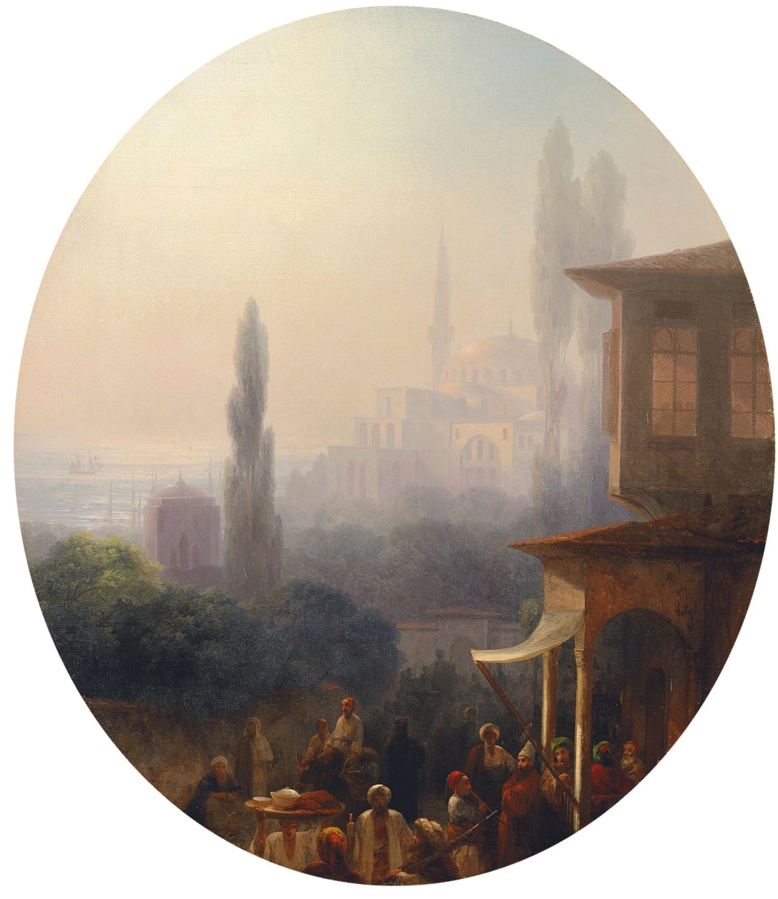 कॉन्स्टेंटिनोपल में एक बाजार दृश्य, 1860 से परे हागिया सोफिया के साथ द्वारा इवान कोन्स्टेंटिनोविच आइवाज़ोव्स्की