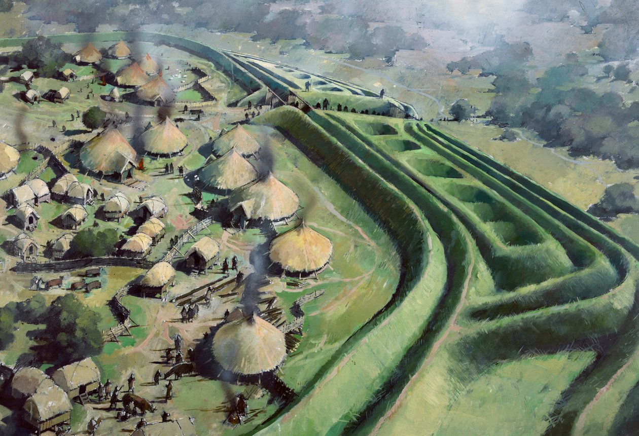 लौह युग के दौरान पुराने ओसवेस्ट्री हिल किले के प्रवेश द्वार का हवाई दृश्य, c1970-2010 द्वारा इवान लैपर