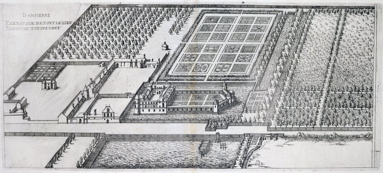 Chateau de Dampierre, फ्रांस के सबसे सुंदर बस्तियों से संपत्ति का दृश्य, 1570 प्रकाशित द्वारा जे। एंड्रोएट डूसर्केउ
