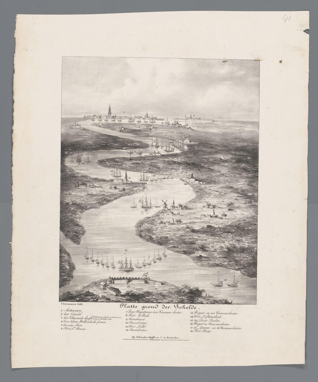 फोर्ट बाथ से एंटवर्प तक शेल्ड्ट का मार्ग, 1832 शेल्ड्ट का मानचित्र (वस्तु पर शीर्षक) द्वारा जेबी क्लेरमेन्स