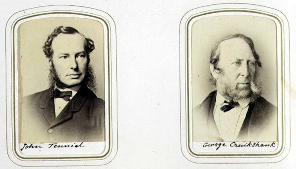 सर जॉन टेनियल (1820-1914) और जॉर्ज क्रुइशांक (1792-1878) के चित्र c.1860 (एल्बम प्रिंट) द्वारा जेसी वाटकिंस