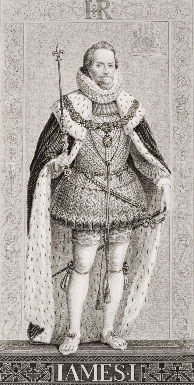 जेम्स I (1566-1625) अंग्रेजी और स्कॉटिश इतिहास के &39;चित्र&39; वॉल्यूम I से द्वारा जेएल विलियम्स