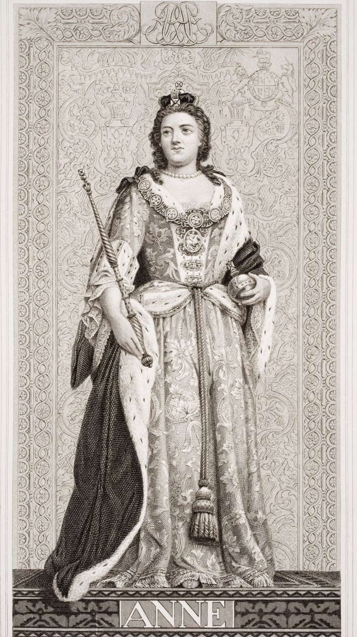 क्वीन ऐनी (1665-1714) `अंग्रेजी और स्कॉटिश इतिहास &39;वॉल्यूम II के चित्र द्वारा जेएल विलियम्स