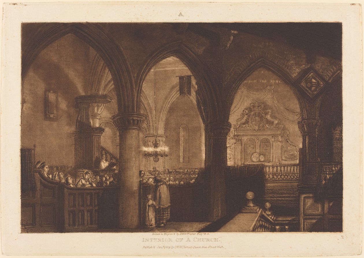 एक चर्च का इंटीरियर, 1819 में प्रकाशित। द्वारा जोसेफ मैलॉर्ड विलियम टर्नर