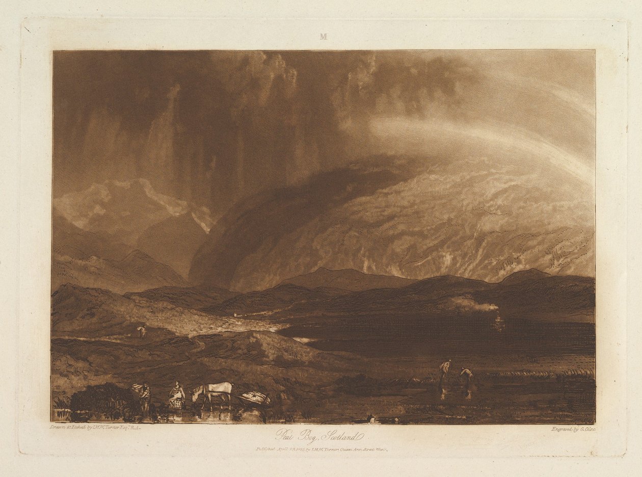 पीट बोग, स्कॉटलैंड लिबर स्टूडियोरम, भाग IX, प्लेट 45, 23 अप्रैल, 1812। द्वारा जोसेफ मैलॉर्ड विलियम टर्नर
