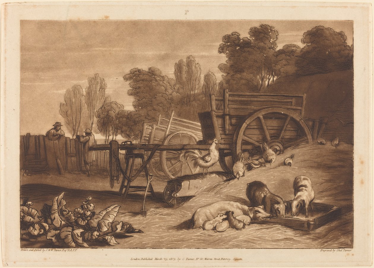 द फार्म-यार्ड विथ द कॉक, 1809 में प्रकाशित हुआ। द्वारा जोसेफ मैलॉर्ड विलियम टर्नर