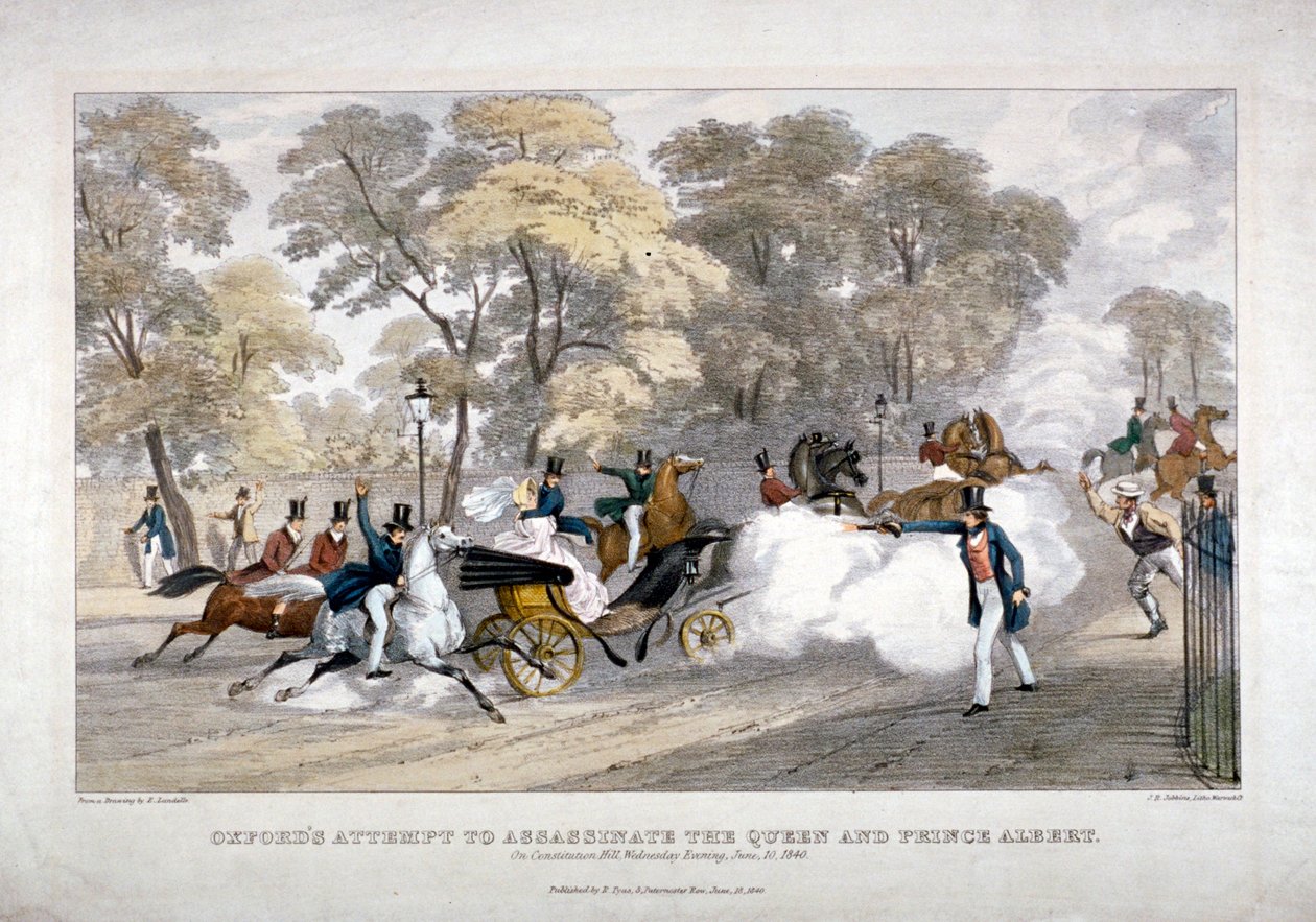 क्वीन विक्टोरिया, कॉन्स्टीट्यूशन हिल, वेस्टमिंस्टर, लंदन, 1840 के खिलाफ हत्या का प्रयास द्वारा जेआर जॉबबिन्स