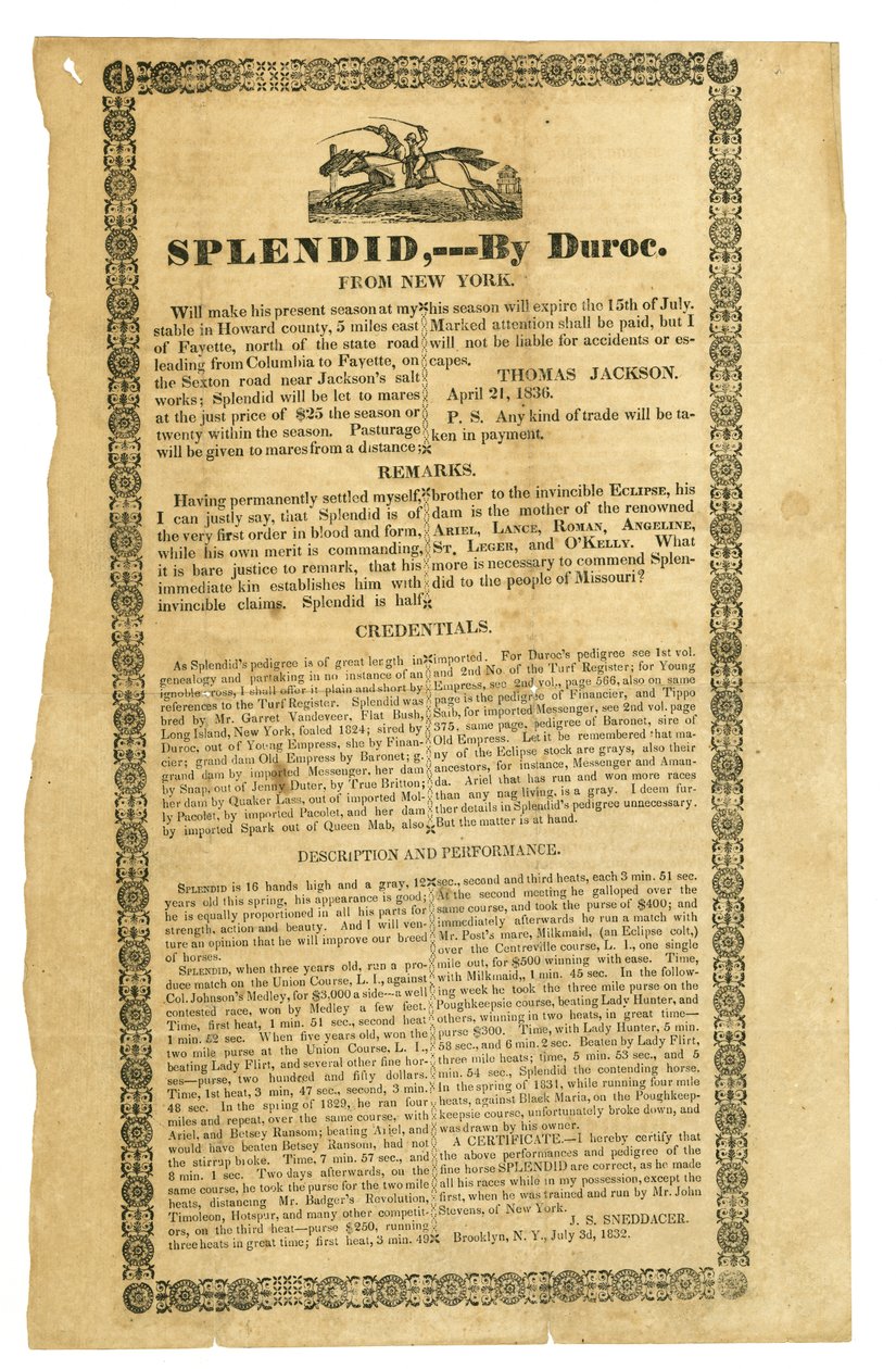 ड्यूक, ब्रुकलिन, एनवाई द्वारा प्रमाणित, 3 जुलाई, 1832 द्वारा जेएस स्नेडसर