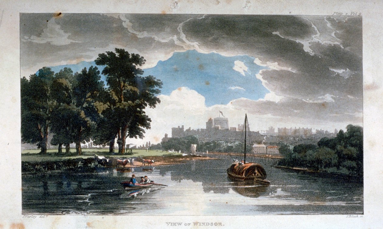 थेम्स नदी, बर्कशायर से विंडसर का दृश्य, c1820 द्वारा जे ब्लुक