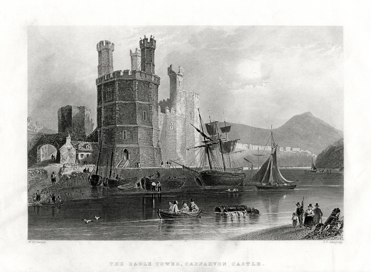 ईगल टॉवर, कार्नरवॉन कैसल, केर्नारफॉन, उत्तरी वेल्स, 1860 द्वारा जेसी सेना के दिन