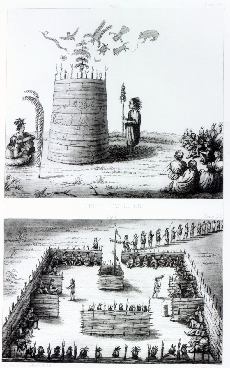 हेनरी स्कूलक्राफ्ट (1793-1864) की एक पुस्तक से पैगंबर का लॉज और मेडविस द्वारा JC Tidball