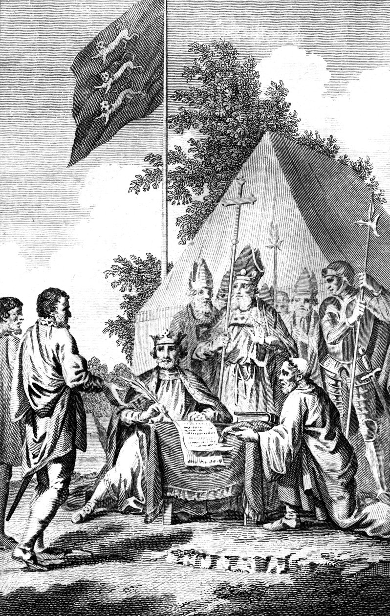 किंग जॉन ने मैग्ना कार्टा, 1215 c18 वीं शताब्दी पर हस्ताक्षर किए। द्वारा जे। कोलिअर
