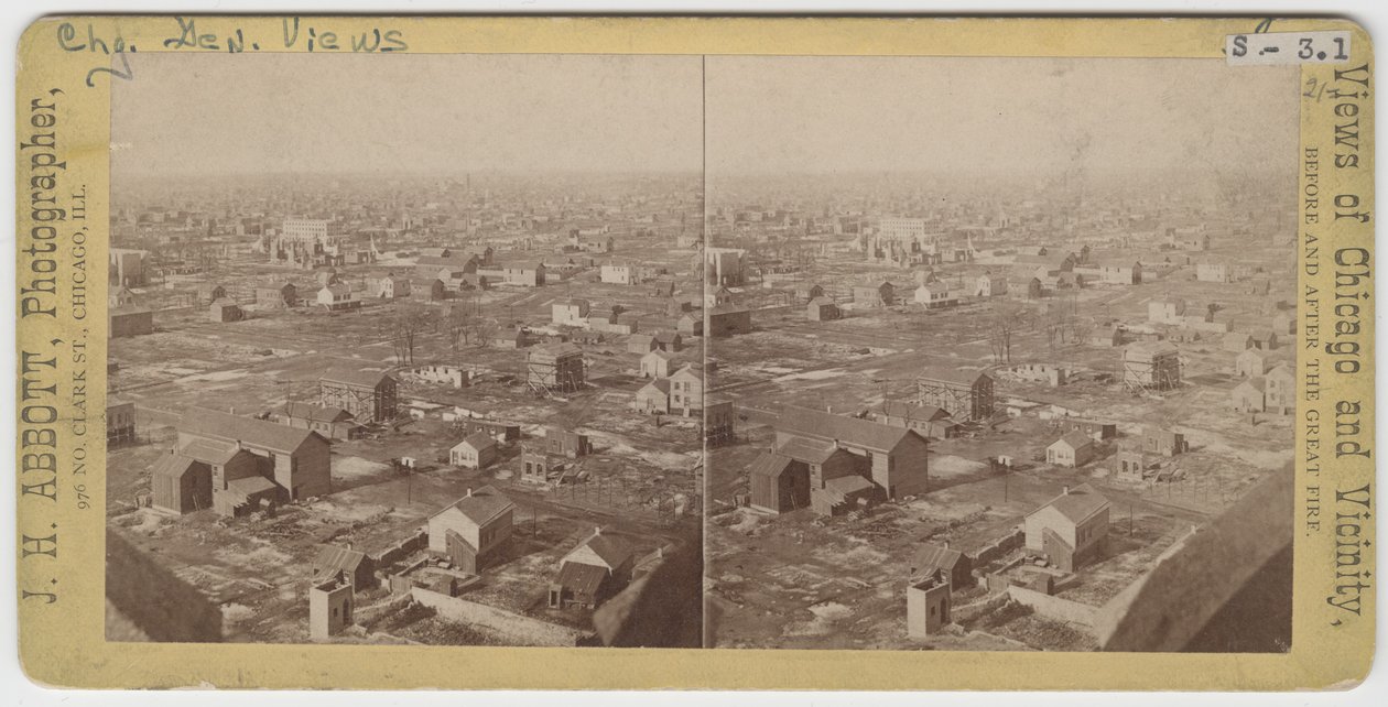 1871 की शिकागो फायर के बाद जल मीनार से उत्तर-पूर्व का दृश्य, 1871 (कार्ड माउंट पर बीडब्ल्यू फोटो) द्वारा जेएच एबॉट