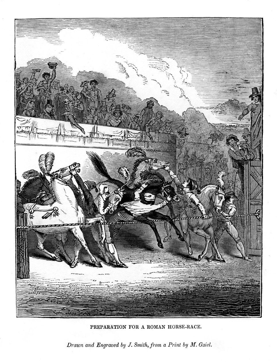एक रोमन घोड़े की दौड़ के लिए तैयारी, 1843 द्वारा जे। जैक्सन