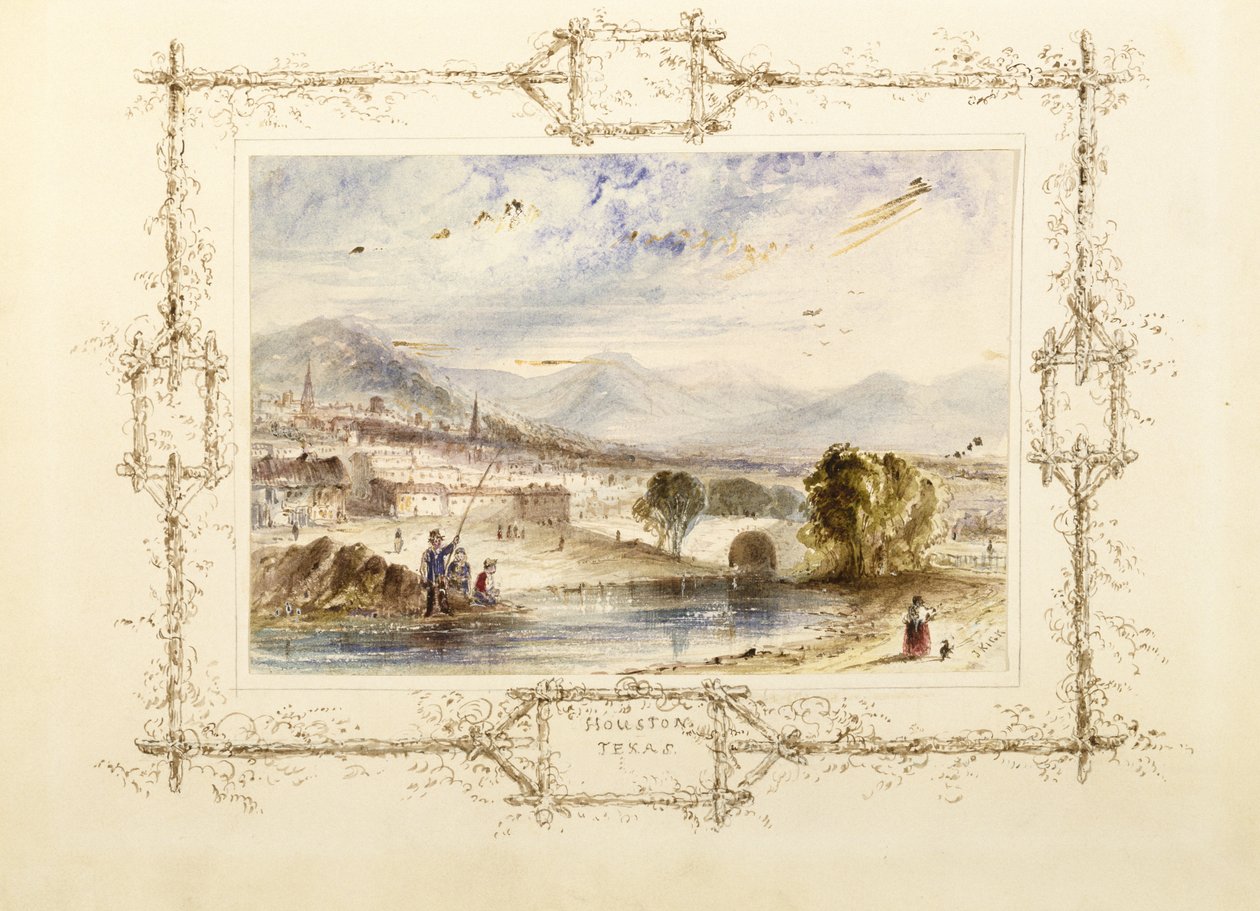 ह्यूस्टन का दृश्य, सी। 1846 (वॉव पेपर के द्वितीयक समर्थन पर जिलेटिन हाइलाइट्स के साथ वॉव रैग पेपर पर वाटर कलर) द्वारा जे किक