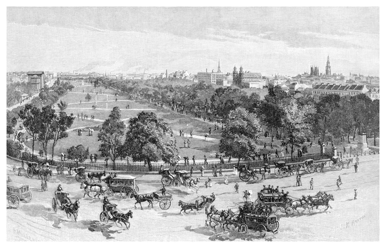 हाइड पार्क, सिडनी, न्यू साउथ वेल्स, ऑस्ट्रेलिया, 1886। द्वारा जेआर एश्टन