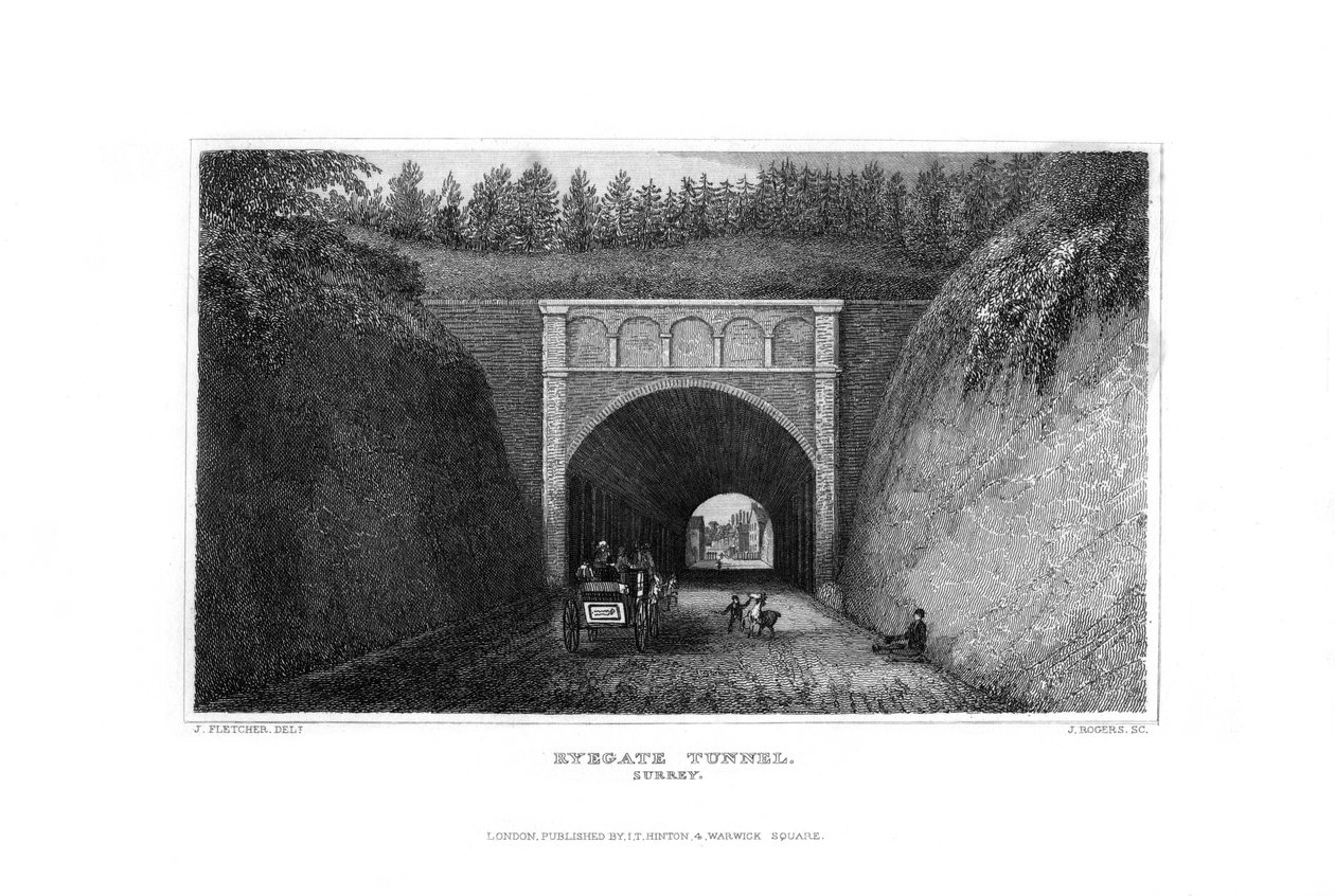 राईगेट टनल, सरे, 1829। द्वारा जे रोजर्स