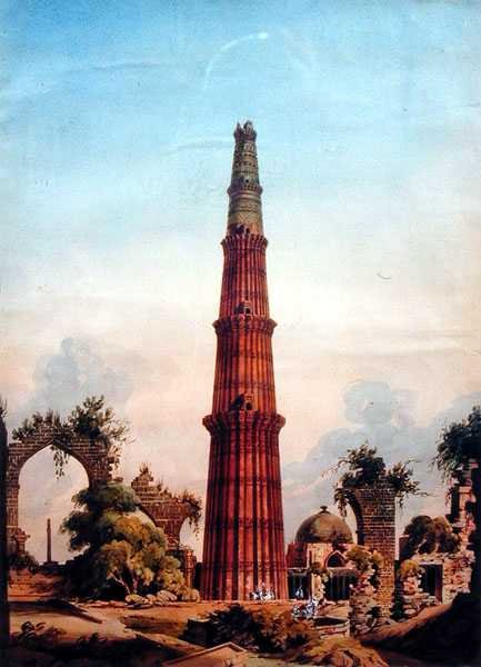 कुतुब मीनार, दिल्ली, c.1815 (कागज पर जल रंग) द्वारा जे स्मिथ