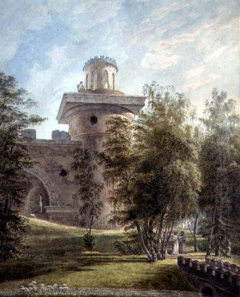 Tsarskoye Selo में सुरम्य पार्क और वेधशाला का दृश्य (कागज पर जल रंग) द्वारा जे। तर्नोफ़