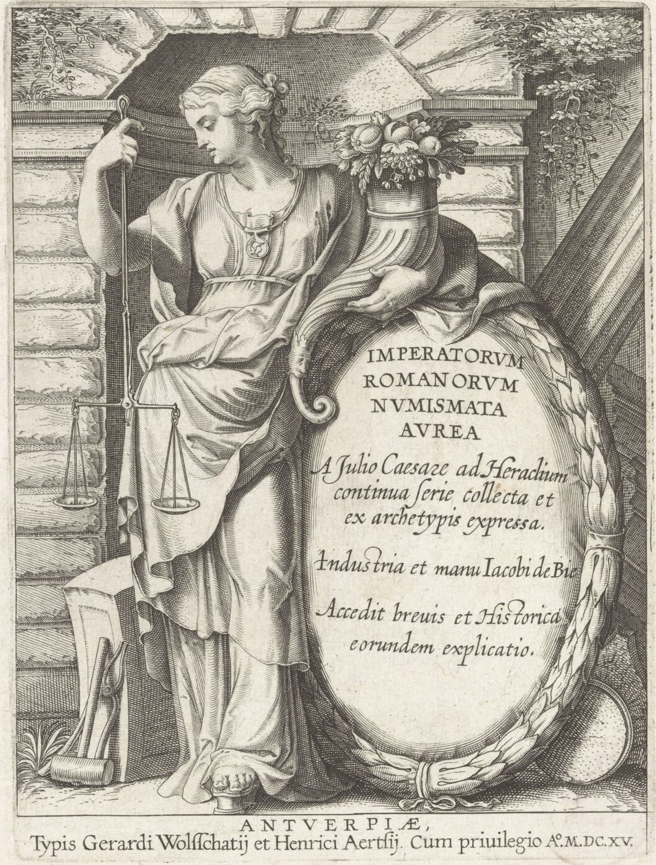 रोमन सम्राटों जूलियस सीजर Numismata ओरिया युद्धाभ्यास की frontispiece एक सतत श्रृंखला इकट्ठा करने के लिए द्वारा जैकब डे बीओ