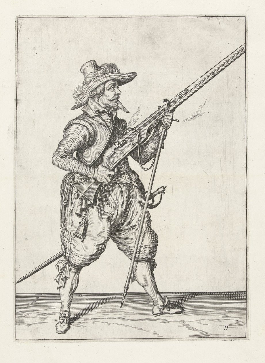 Musketeer अपने furket को नीचे रखते हुए, c.1600 द्वारा जैकब II डे घियान