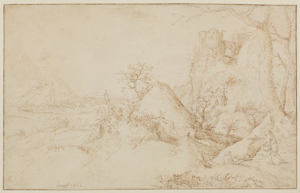 दो किसानों और एक कुत्ते के साथ लैंडस्केप, c.1525-69 द्वारा जैकब आई सेवरी