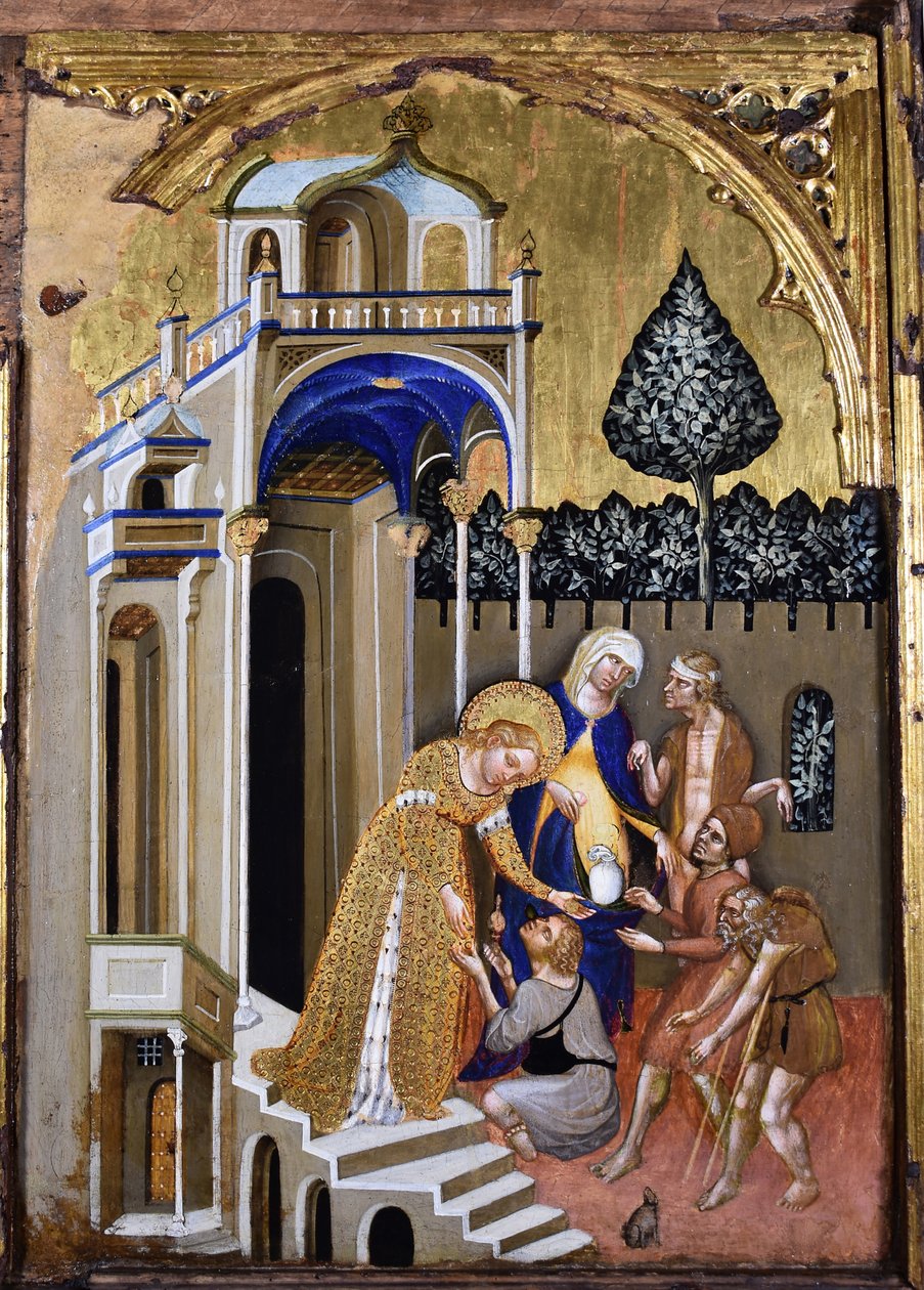 लूसिया भिक्षा देती है, c.1410। द्वारा जैकोबेलो डेल फिओरे।