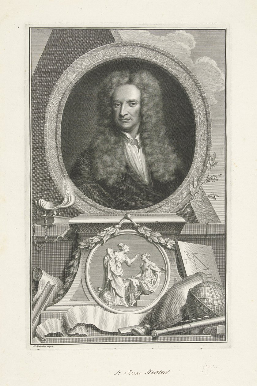 सर आइजैक न्यूटन (1642-1726), अंग्रेजी भौतिक विज्ञानी और गणितज्ञ द्वारा जेकोबस हाउब्रेकेन