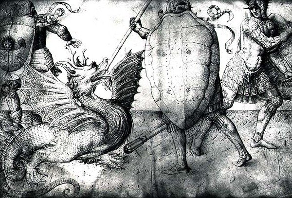 एक अजगर से लड़ने वाले योद्धा, c.1450 (वेल्लम पर स्याही) द्वारा जैकोपो बेलिनी