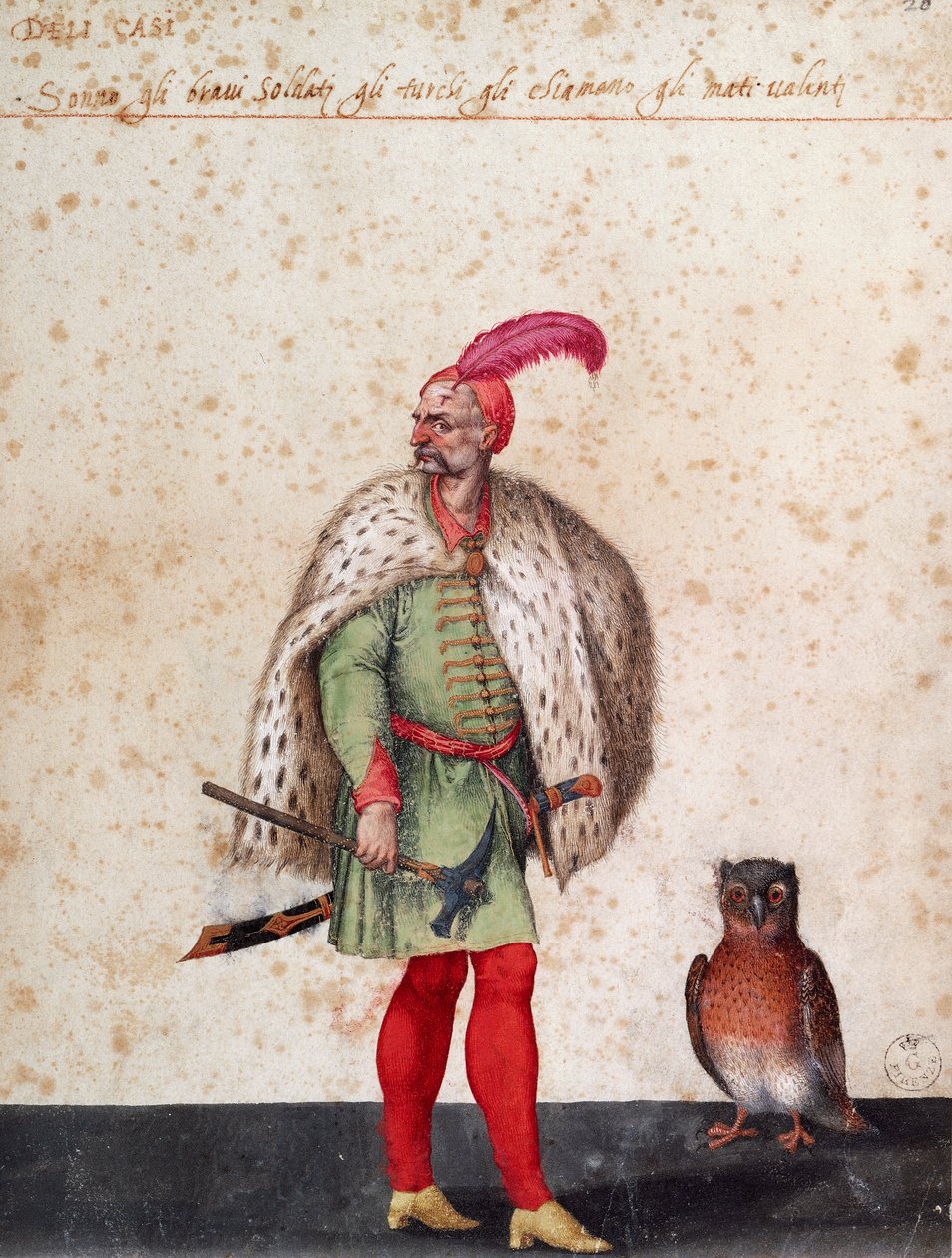 उल्लू के साथ तुर्की सैनिक, जैकोपो लिगोज़ी द्वारा ड्राइंग (1547-1627) द्वारा जाको लिगोजी