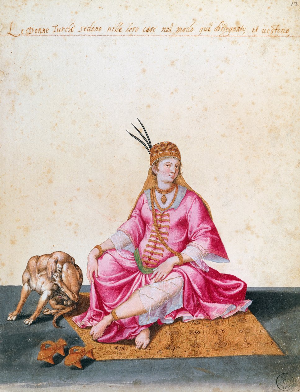 कुत्ते के साथ तुर्की महिला, जैकोपो लिगोज़ी द्वारा ड्राइंग (1547-1627) द्वारा जाको लिगोजी