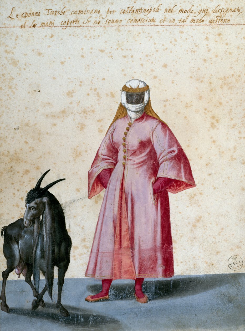 बकरी के साथ तुर्की महिला, जैकोपो लिगोज़ी द्वारा ड्राइंग (1547-1627) द्वारा जाको लिगोजी