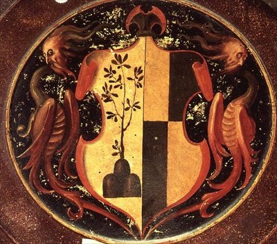 हेराल्डिक शील्ड, c.1529 (पैनल पर तेल) (50329 का उल्टा) द्वारा जैकोपो पोंटॉर्मो